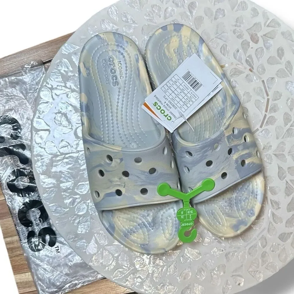 NWT Crocs Classic Slip-On Marbled Slide 208293‑1FS Unisex Youth Size J6 Women’s